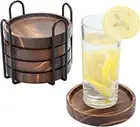 5Pcs Wooden Coasters for Drinks Natural Wood Drink Coasters Set with Holder