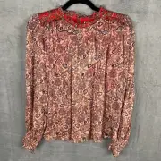Boden Top Womens 10 Pink Paisley Long Sleeve Ruffle Swing Open Back Cottagecore
