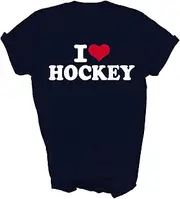 [MIRABOZZI] I Love Hockey Field Ice Hockey Player Fans Gift Unisex Shirt Women Men T-Shirt (Navy;2XL)