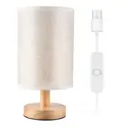 DC5V Round Bedside Table Lamp Nightstand Lamp with Fabric Shade and Solid4561