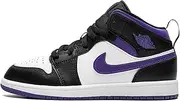 [Nike] Air Jordan 1 Mid Pre School, Black/Dark Iris/White, 1 Little Kid