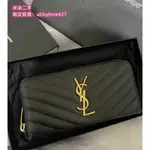 二手精品 SAINT LAURENT 聖羅蘭 荔枝紋黑色牛皮 YSL 拉鏈長夾 錢包 手拿包 358094 免運