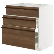 METOD / MAXIMERA base cab f sink+3 fronts/2 drawers, white/Stensta dark brown ash veneer, 80x60x80 cm