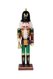 Clever Creations Gold Trumpeter 12 Inch Traditional Wooden Nutcracker, Festiv...