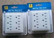 2-PACK White 6 Wall Tap Outlet Adapters Multi Plug Power Splitters Electrical