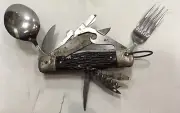 VINTAGE MULTI PURPOSE TOOL SCOUTING CAMPING KNIFE 4 1/2" CLOSED