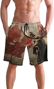 [XYMZR] Men's Swim Trunks Canadian Moose Red Quick-Dry Bathing Suit Swimming Board Shorts S