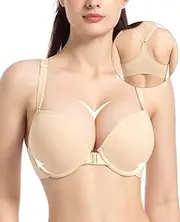 YANDW Racerback Push Up Padded Bras for Women Add 2 Cup Front Closure Back Smoothing T Back Plunge Underwire Bra