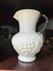 Italian Milk Glass Pitcher with Fruit design