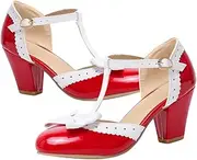 [VALICLUD] High Heel Bow Sandals Fashion Summer Bow Round Heels for Women Patent Leather Metal Red
