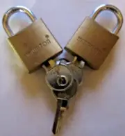 HAMPTON BRASS & IRON MINI PADLOCKS, 3 MATCHING KEYS, 1 11/16" X 1", NOS