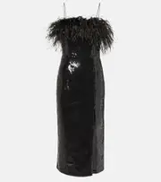 [Rebecca Vallance] Rebecca Vallance Nika feather-trimmed midi dress UK 6 black