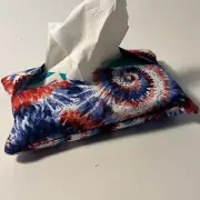 Pocket Tissue Holder Handmade Tie Dyed Swirl Red Blue USA Double Sided 5x3