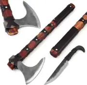 Top Hand-Forged Viking Axe & Knife Set with Sheath - High Carbon Steel Gift Item