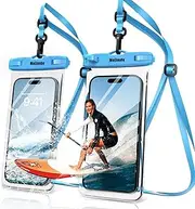 8'' Waterproof Phone Pouch 2 Pack, Mojimdo IPX8 Waterproof Phone Case with Lanyard Protector for iPhone 15 14 13 12 11 Pro Max XR XS 8 7 Plus Samsung Galaxy, Cellphone Dry Bag for Beach - Blue