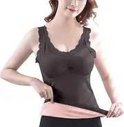 [Generic] Thermal Underwear for Women Sleeveless Thermal Shirts for Women with Detachable Built in Bra V Neck Vest Fleece Lined Underwear Thermal Tank Tops Heat Tech Men