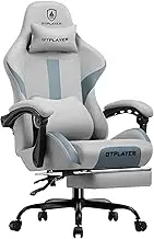 GTRACING Gaming Chair Ergonomic Office Chair with Foot Rest & Pocket Spring Cushion, High Back Computer Desk Chair with Headrest & Lumbar Support, Breathable Fabric Game Chair for Adults, Gray