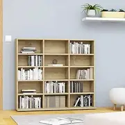 Engineered Wood CD Cabinet in Sonoma Oak 102x23x89.5 cm - 15 Compartment Media Shelf Storage Tower - Sturdy Bookcase Display Rack for Home and Office Use