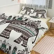 GHBNK Quilt Set 3-Piece Bedding Set - Ultra-Soft Thickened Bohemian Elephant Pattern Bedspread + 2 Pillowcases Lightweight Double-Sided Quilt Cover for Home/Hotel/Gifts 90"x90"