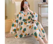 Summer cardigan cotton silk pajamas women thin suit cotton silk loose home clothes