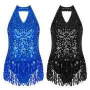 Kids Girls Sequins Tassel Latin Jazz Dance Dress Modern Jazz Performance Costume