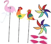 Mipcase 3pcs Cartoon Animal Wind Spinners Pinwheels for Outdoor Garden Lawn Decoration for Parties and Festivals Eye Catching