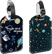 [WOSHJIUK] Luggage Tags,2 Pack Labels Suitcase Tags,Spacecraft Rocket and Planet,Luggage Tags Privacy Protection Travel Bag Tag