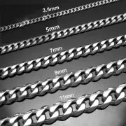 17.5-26" Men Stainless Steel 3.5/5/7mm Silver Miami Cuban Curb Chain Necklace