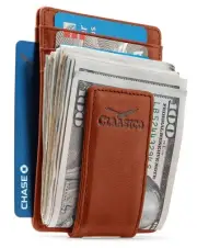 Money Clip Leather Wallet For Men Slim Front Pocket RFID Blocking with Super ...