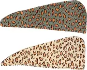 IWOWHERO 2pcs Leopard Pattern Microfiber Drying Hats for Women Thick Fleece Hair Towels for Spa Cooking and Makeup Lightweight Portable