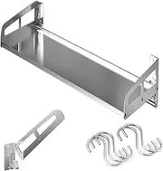 Microwave Stand Microwave Oven Storage Rack,Multifunctional Storage For Oven,Spices, Tableware,Microwave Wall Shelf Kitchenware Rack, Stainless Steel Silver,Foldable, Removable Shelf, With 5 Hooks,40x