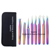 Multi-Color Set of 8 Eyelash tool Extension Tweezers Beauty Makeup Face Kit Pro