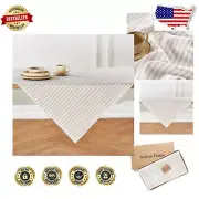Elegant 52x52 Pure Linen Tablecloth - Natural & White Stripe for Every Occasion