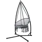 Hammock Chair with Steel Stand Macrame Outdoor Swinging Grey Gardeon
