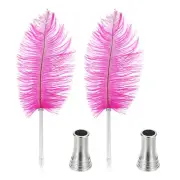 2 Pcs Vintage Feather Ballpoint Pen with 2 Pcs Stand Holder, Rose Red