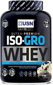 USN Iso-Gro with Milk Protein Isolate, Hydrolysed Beef Peptide and Creatine, Cookies and Cream, 2 kg