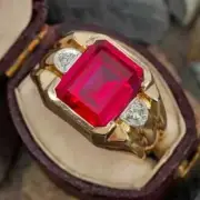 3Ct Emerald Cut Lab Created Red Ruby Wedding Men's Ring 14K Yellow Gold Plated