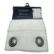 Victoria curtains 2 white linen textured panel 108" x 95" metal rings sheer READ