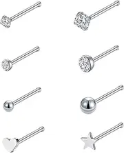 [QXXPVV] 8Pcs 20G Nose Studs Rings Nose L shaped Stud Nose Screw Studs Rings Surgical Steel Piercing Jewelry for Women Men(8pcs L shaped Gold)