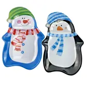 New Snowman & Penguin Melamine Chip & Dip Trays 13" Tall Set of 2 Chef Craft