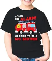 [SDVN] Kids Im Going to Be A Big Brother Firetruck Expecting Baby Reveal Announcement Toddler Shirt Gift Boys Girls Youth T-Shirt (Black;M)