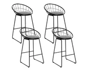 4pcs Nordic Bar Stools Metallic Stool Kitchen Chairs Set Fabric Grey Black