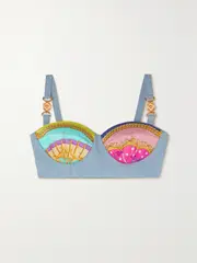 [Versace] Versace - Twill-trimmed Denim Bralette - Light denim - IT38 IT 38 Blue