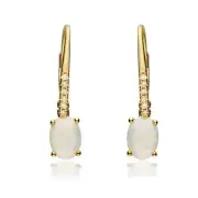1.20 Carats Natural Australian Opal Stone 14K Yellow Gold Dangle Drop Earrings