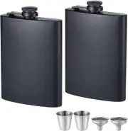 2 Pack Hip Flasks Liquor Matte Black 8 Oz Stainless Steel Leak-Proof Thin 2Pcs