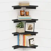 Black Floating Corner Bookshelf for Wall Set of 4, Large Corner Plant Shelves