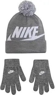 [Nike] Boys Big Kids Swoosh Beanie Hat Gloves Set (Grey/White, 8-20 Big Kids)