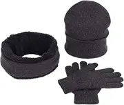 [YUN MENG] Knit Hat+Bib+Gloves Plus Velvet Unisex Any Size Head Comfortably (Color : Grey, Size : 55-60cm)