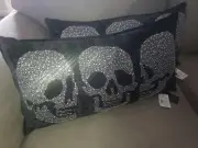 MAGASCHONI set of two Crystal Skulls Black Velvet Duck Feather Pillows 24x12"