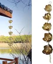 Gold Flower Rain Chain,Galvanized Iron, RustProof, Decorative Rain Catcher Chain for Outdoor Home Decoration, Gutter Downspout Accent, Metal Rain Chains for Gutters